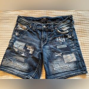 Silver Jeans Distressed Patchwork Denim Shorts - Blue